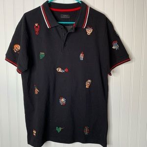 ZARA black old school tattoo polo size M NWT